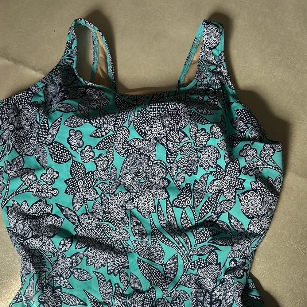 Lands' End Blue Floral One Piece Swimsuit